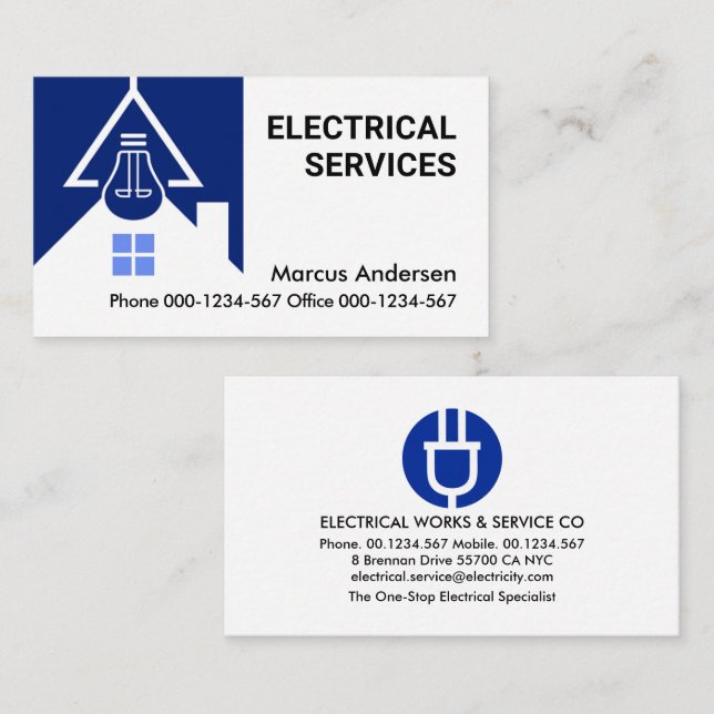 Home Light Bulb Beam Electrician Business Card (Front/Back)