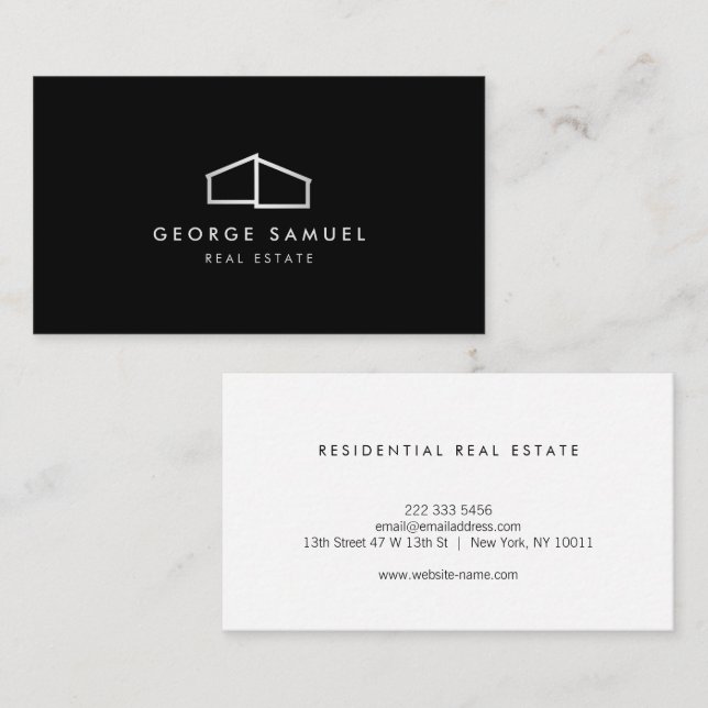 Home Logo Realtor Black & White Business Card (Front/Back)