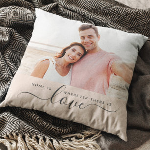 Home Love Modern Script Photo Valentine Wedding Cushion