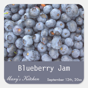 Home made blueberry jam bottle labels. square sticker