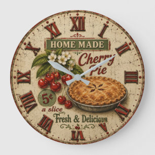 Home Made Cherry Pie Vintage Farmhouse Kitchen Large Clock