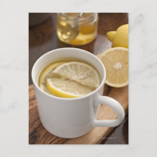 home made cold and flu remedy; lemons and honey postcard