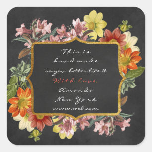 Home Made Hand Made From Name Web Floral Square Sticker