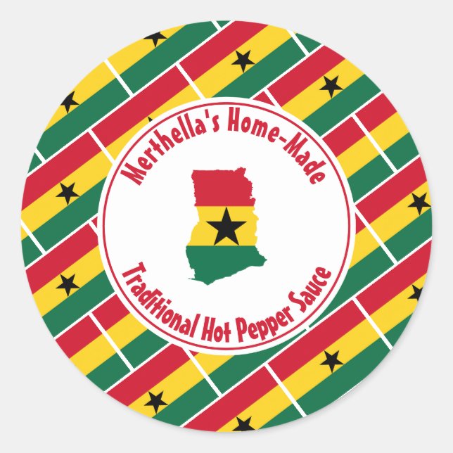 Home Made HOT PEPPER SAUCE Ghana Flag Classic Round Sticker (Front)
