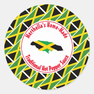Home Made HOT PEPPER SAUCE Jamaica Flag Classic Round Sticker