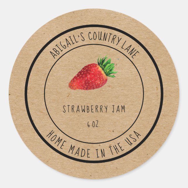 Home Made Strawberry Jam  Classic Round Sticker (Front)