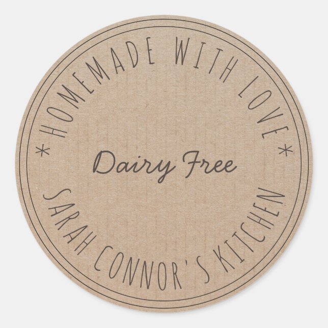 Home made with love Dairy Free Kraft Paper Classic Round Sticker (Front)