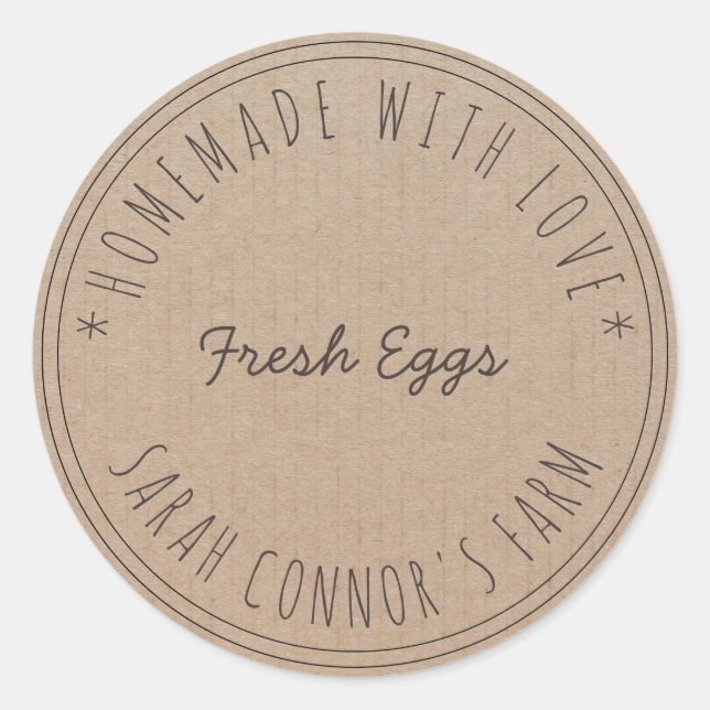 Home made with love Fresh Eggs Kraft Paper Classic Classic Round Sticker (Front)