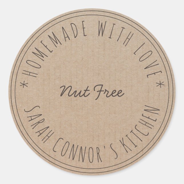 Home made with love Nut Free Kraft Paper Classic Round Sticker (Front)