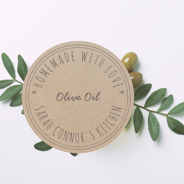 Home made with love Olive Oil Kraft Classic Round Sticker (Creator Uploaded)