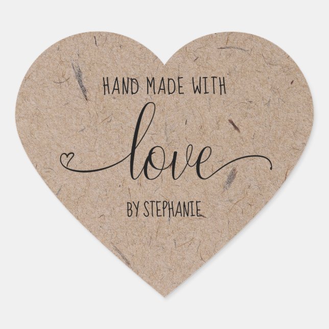 Home made with love typographic kraft paper heart sticker (Front)