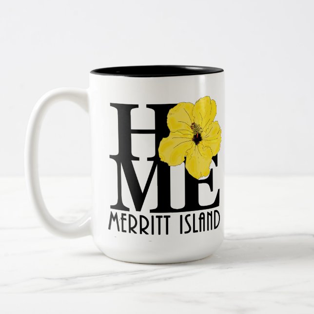 HOME Merritt Island 15oz yellow hibiscus Two-Tone Coffee Mug (Left)