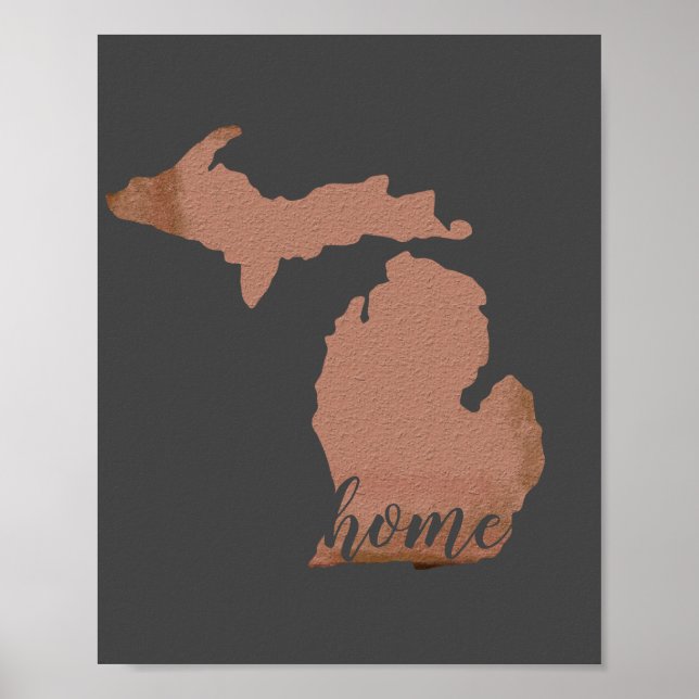 Home Michigan Silhouette Copper Gray Poster (Front)