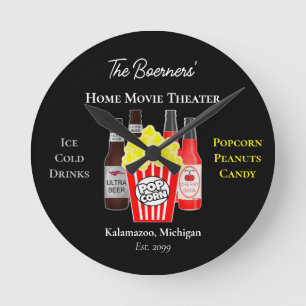 Home Movie Theatre Beer Soda Wall Clock