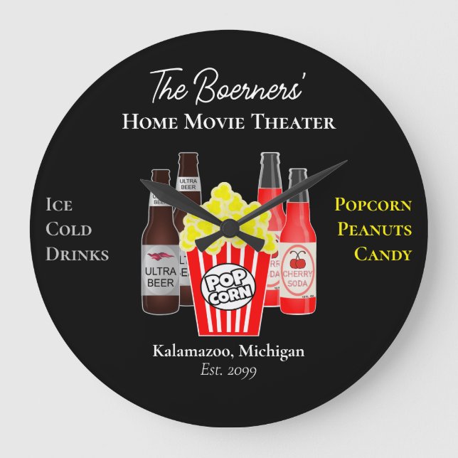 Home Movie Theatre Beer Soda Wall Clock (Front)