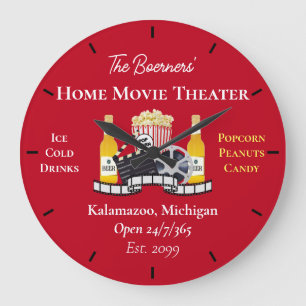 Home Movie Theatre Popcorn Clapperboard Film Large Clock