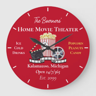Home Movie Theatre Popcorn Clapperboard Film Round Large Clock