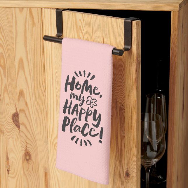HOME my Happy Place! Paris Chic Black Pink Tea Towel (Thirds Fold)