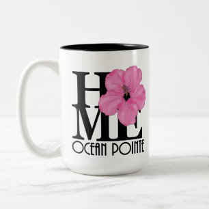 HOME Ocean Pointe Hawaii 15oz Pink Hibiscus Two-Tone Coffee Mug