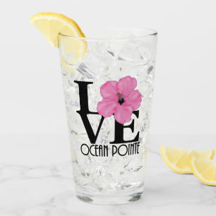 HOME Ocean Pointe Hawaii Pink Hibiscus Glass