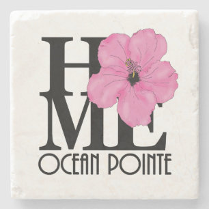 HOME Ocean Pointe Hawaii Pink Hibiscus Stone Coaster