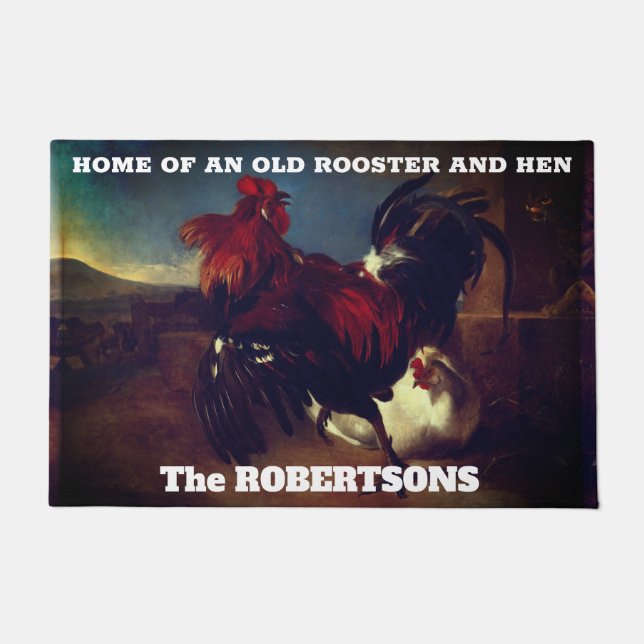 Home of an Old Rooster and Hen Doormat (Front)