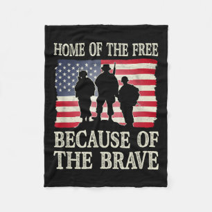 Home Of The Because Of The Brave Veteran Flag  Fleece Blanket