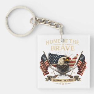 Home of the Brave Patriotic T-Shirt USA Flag Eagle Key Ring