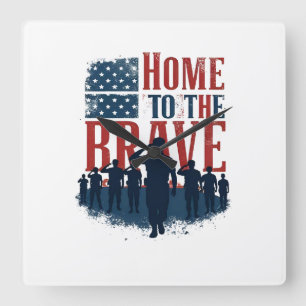 Home of the Brave Salute Tee Square Wall Clock