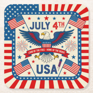 Home of the Brave Square Paper Coaster