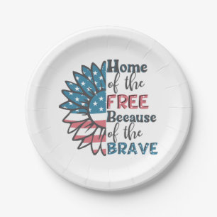 Home of the free because of the brave 4th of july paper plate