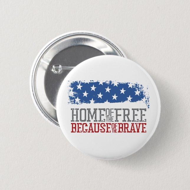 Home of the free because of the brave USA Flag 6 Cm Round Badge (Front & Back)