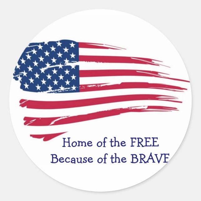Home of the Free Wavy Flag Classic Round Sticker (Front)