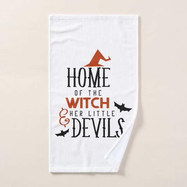 home of the witch and her little devils Halloween Hand Towel (Hand Towel)