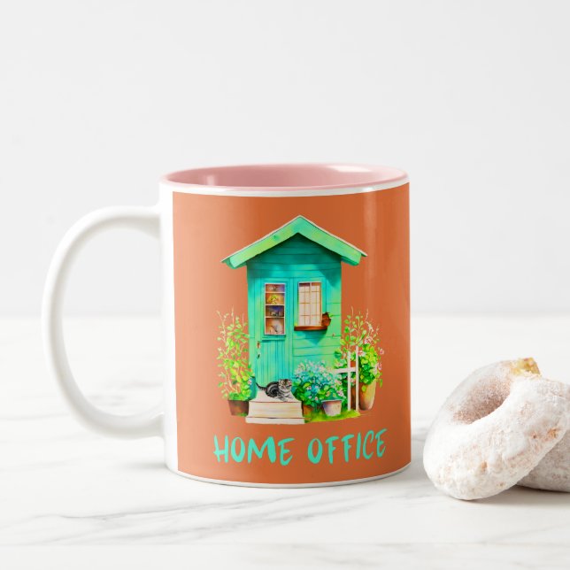 Home Office Garden Shed  Two-Tone Coffee Mug (With Donut)