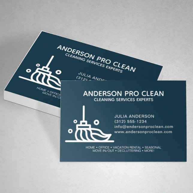 Home & Office Pro Cleaning Service Navy Blue Business Card (Creator Uploaded)