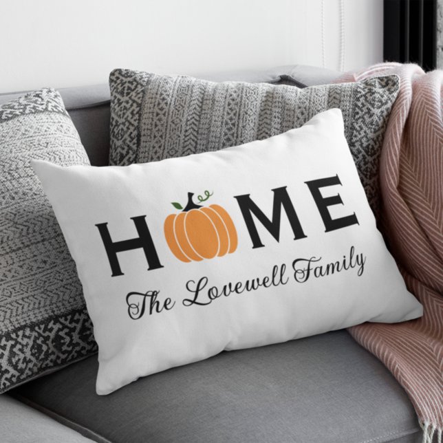 Home Orange Pumpkin Personalised Last Name Fall Lumbar Cushion (Creator Uploaded)