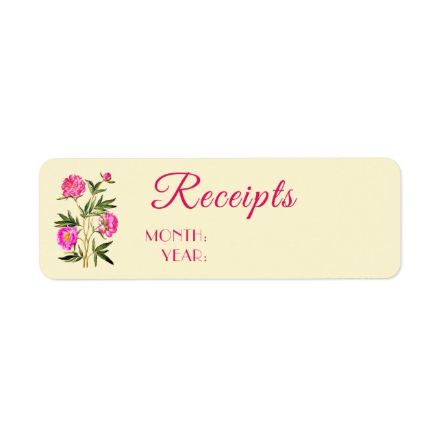 Home Organisation Peonies Flowers Receipt Labels (Front)