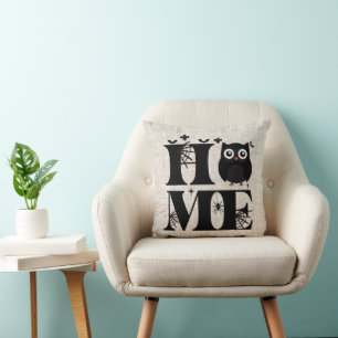 Home Owl Spiderwebs Ghosts Burlap Halloween Cushion