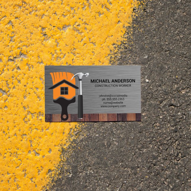 Home Paint Brush | Hammer | Builder Construction  Business Card (Creator Uploaded)