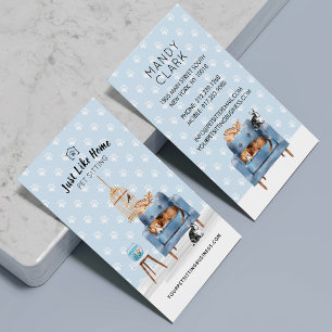 Home Pet Sitting   Dog & Cat Sleeping on Blue Sofa Business Card
