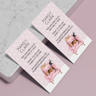 Home Pet Sitting | Dog & Cat Sleeping on Pink Sofa Business Card