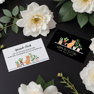 Home Pet Sitting Loveable Happy Cat & House Plants Business Card