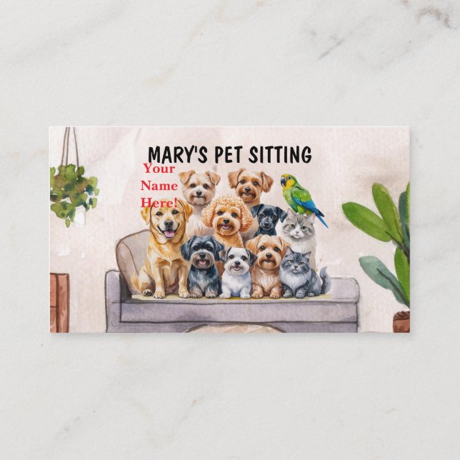 Home Pet Sitting Watercolor Business Card Dog (Back)