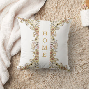 "HOME" Pillow with Botanical Accents