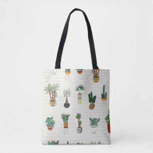 Home Plants: Hand Drawn Seamless Interior Tote Bag