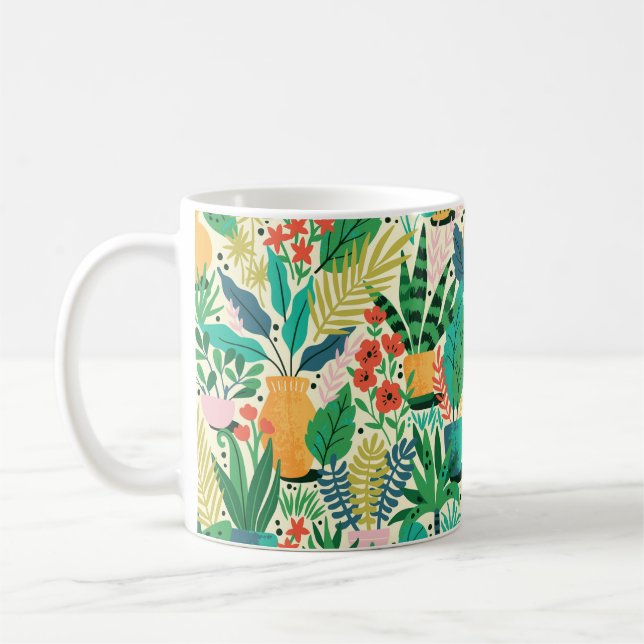 Home plants in ceramic pots seamless pattern. Dome Coffee Mug (Left)