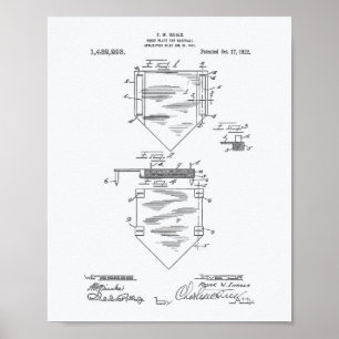 Home Plate Baseball 1922 Patent Art White Paper Poster