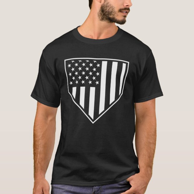 Home Plate Baseball Softball American Flag Patriot T-Shirt (Front)