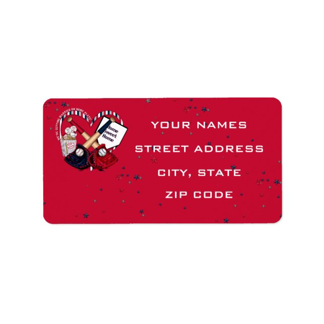 Home Plate Baseball Wedding Address Labels 02-Red (Front)